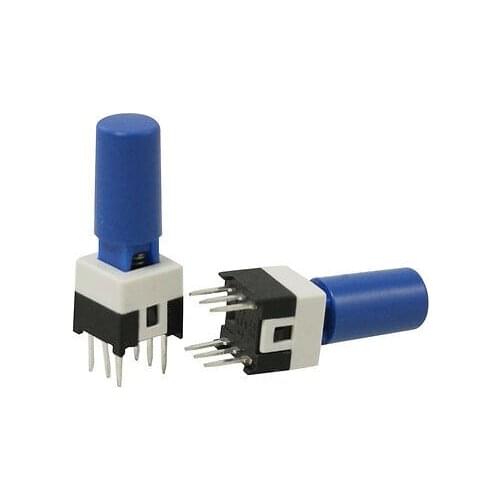 7 x 7mm x 19mm Blue Cap Self Lock Pushbutton Tact Tactile Switch 6 Pin DIP