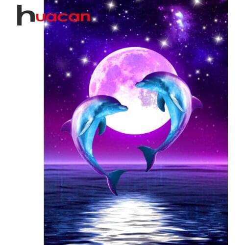 Huacan 5D Diamond Mosaic Cross Stitch Embroidery Dolphin Diamond Painting Art Animals Home Decoration Gift
