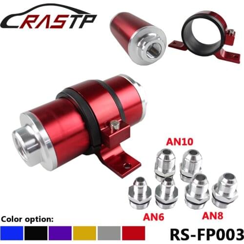 RASTP-58MM High Flow Aluminum Fuel Filter For Motorsport Rally Racing With Fittings AN6 8 10 Adaptor + Bracket RS-FP003