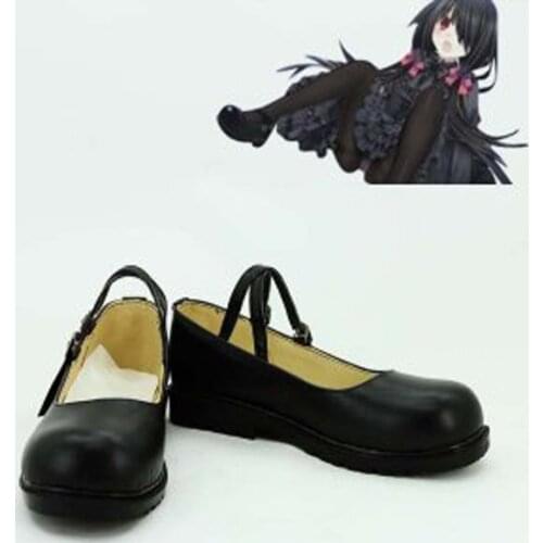 Date A Live Cosplay Tokisaki Kurumi Black Cosplay Boots Shoes Anime Party Cosplay Boots Custom Made Women Flat Shoes