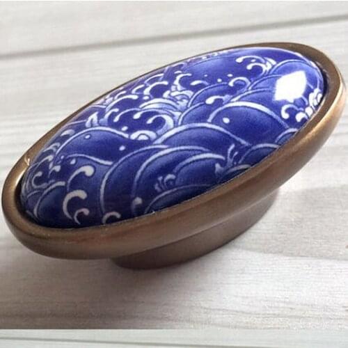 Bronze drawer cabinet pull knob white and blue porcelain dresser cupboard door handle modern fashion blue ceramic furniture knob