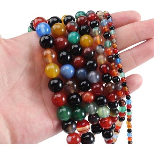 High Quality 4 6 8 10mm Random Mixed Color Nature Loose Beads Colorful Agate Beads Round Stone Spacer Beads For Jewelry Making