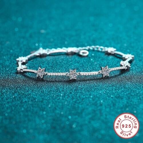 Geoki Passed Diamond Test Total 1 Ct D Color VVS1 Moissanite Six-pointed Star Bracelet Luxury 925 Sterling Silver Chain Jewelry