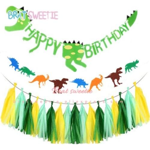 Jungle Dinosaur Party Dino Animals Theme Decorations Baby Shower Kids Boys Happy Birthday Banners Party Supplies Favors