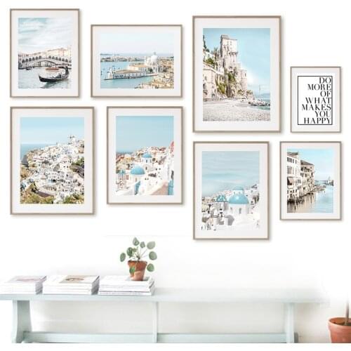 Aegean Santorini Quote Wall Art Canvas Venice Landscape Painting Nordic Posters And Prints Wall Pictures For Living Room Decor