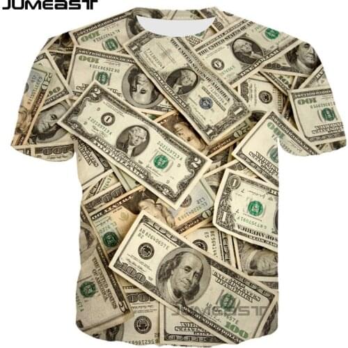 Jumeast Brand Men Women 3D Printed T-Shirt Money Dollar Banknote Short Sleeve New Fashion T Shirt Sport Pullover