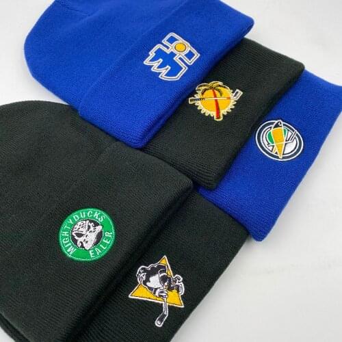 Han Duck free shipping Winter knitted hockey fans hat with an embroidery logo black and blue high quality