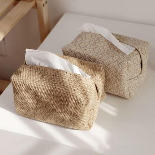 Cotton and Linen Tissue Box Cover Simple Japanese Tissue Holder Natural Material Napkin Case Organizer for Kitchen Bathroom Car