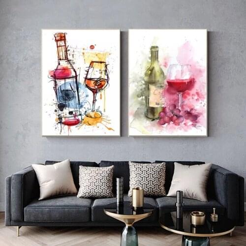 Canvas Painting Modern Red Wine and Glass Wall Art Posters and Prints Wall Decoration Picture Caudro for Living Room Decor Mural