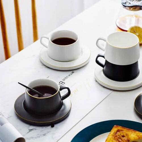 Ceramic Coffee Cup European Pure Color Elegant Mug With Spoon Plate Nordic Ins Exquisite British Office Afternoon Tea Luxury