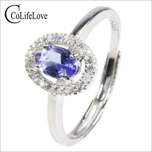 CoLife Jewelry 925 Silver Tanzanite Ring for Engagement 0.5ct Natural Tanzanite Silver Ring Sterling Silver Tanzanite Jewelry
