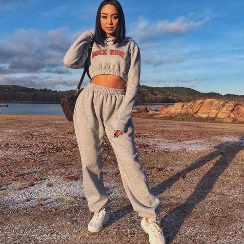 Two Piece Set Sexy Sport Female Tracksuits Womens Casual Pants Hoodie Sport Hoodie Solid Color Short Tops and Long Pants Set