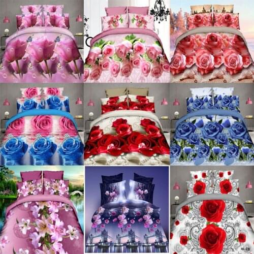 3D Flowers Quilt Cover Bedding Set Bed sheets Duvet Cover Pillowcase Brushed Fabric Rose Lily 4pcs/set Home textile New