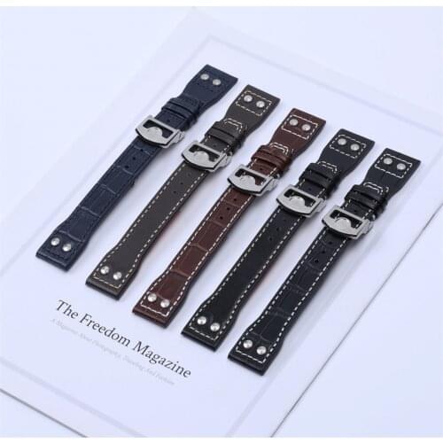 21mm leather strap 22mm bamboo strap folding buckle IWC logo PILOT Gieser Strap accessory from Portugal