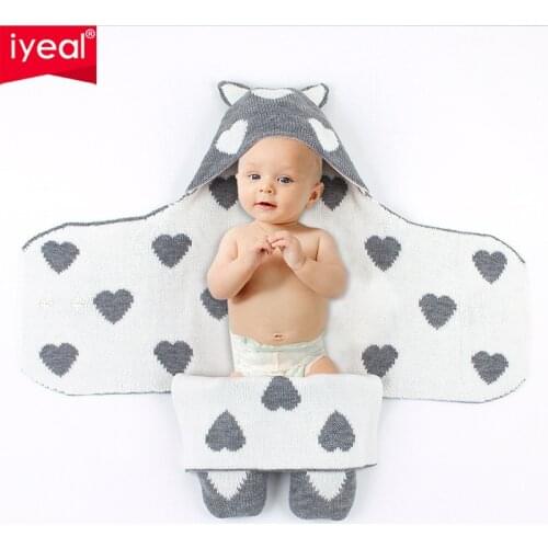 IYEAL Baby Blankets Newborn Swaddle Baby Knitted Blanket For Kid Love Pattern Cartoon Bear Infant Toddler Bedding Swaddling