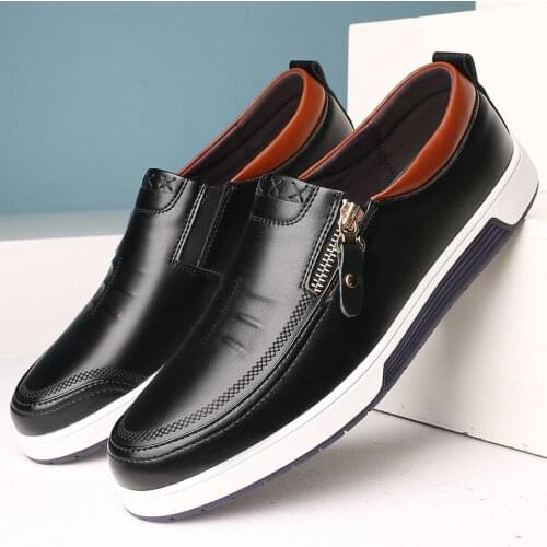 Big Size Men Shoes Spring Autumn Leather Casual Shoes Luxury British Male Footwear Flat Fashion Mans Low Top Shoes With Zip