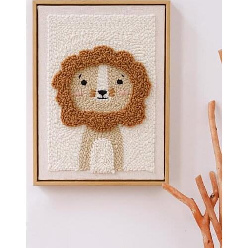 Little Lion Punch Needle Kits with Frame, DIY Embroidery Kit, Punch Needle Kit with Yarn, Punch Needle Pattern, Rug Hooking