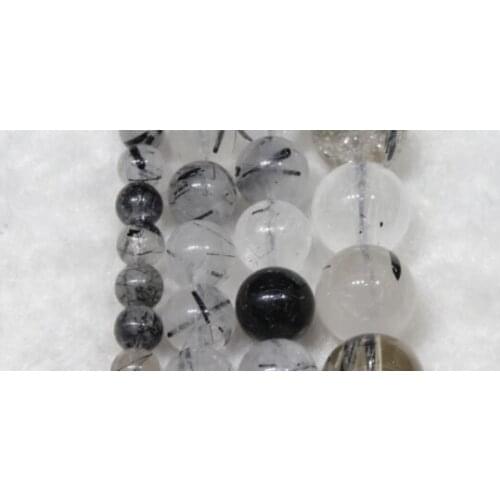 Natural Stone Smooth Black Rutilated Quartz Crystals Loose Beads 15" Strand 4 6 8 10 MM Pick Size For Jewelry gd5y
