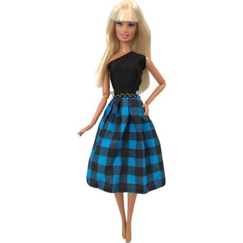 NK 1Pcs NEW Fashion Plaid Skirt Casual Wear Blue Dress for Barbie Doll Accessories Kids Toy 287K 3X