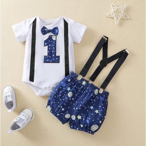 Boy Clothes 1st Birthday Outfit For Newborns Baby Clothing Set Starrys Sky Bowtie Romper Shorts 2 Pieces Baby Gentleman Clothes