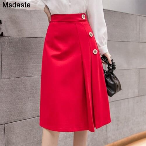 Office Lady Skirts New Korean Chic 3 Buttons Decor A-Line High Waist Women Vintage Formal Business Work Wear Skirt Jupe Femme