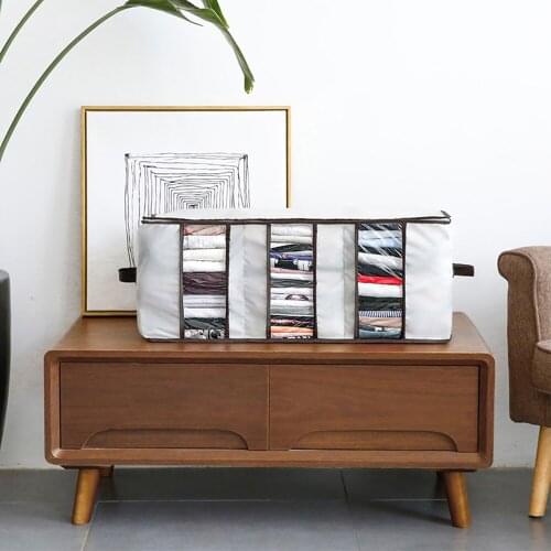 New Clothing Organizer Storage Bag Folding Non Woven Clear Window Clothes Blanket Quilt Closet Organizer Boxes 1PCS