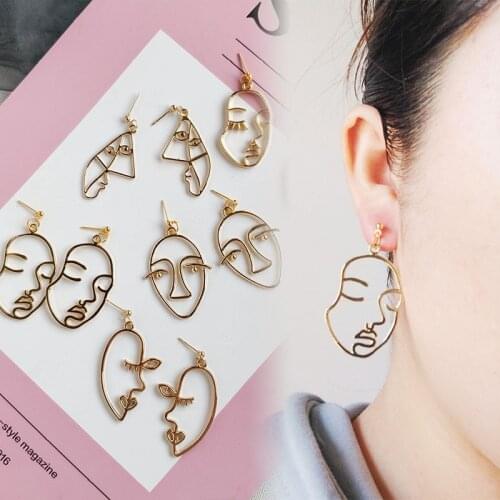 Hollow Abstract Face Drop Earrings for Women Punk Fashion Human Portrait Pendant Earrings Handmade Female Gifts Jewelry