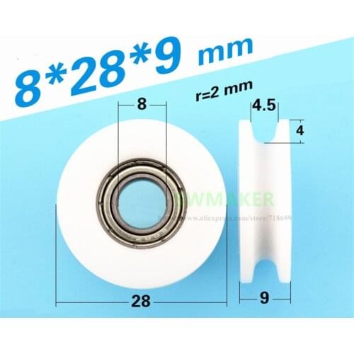 SWMAKER 10pcs 8*28*9mm U groove roller pulley, plastic 688 bearing pulley/driven wheel, POM guide wheel/over line lifting wheel