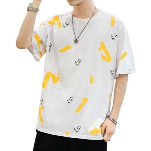 Letter Cartoon Printing Men Short-sleeved t-shirt 2021 Loose Tees Korean Trend Student Bottoming T-shirts Fashion t shirts Tops