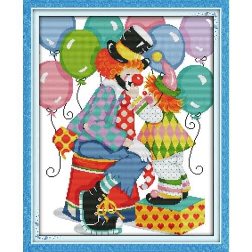 Happy clown festival(1) cross stitch kit cartoon 14ct 11ct count print canvas stitching embroidery DIY handmade needlework