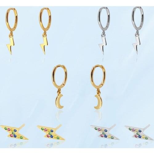 Lightning Moon Shape Dangle Earrings For Women Inlaid Multicolor Crystal Stud Earrings Fashion Simple Female Jewelry Accessories