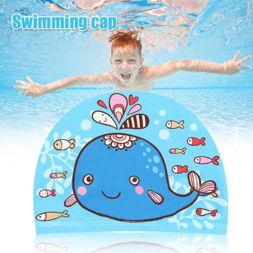 Children Swimming Cap Cartoon Dolphin Animal Printing Kids Pu Cloth Waterproof Swim Hat Boys Girls Ear Protect Diving Equipment