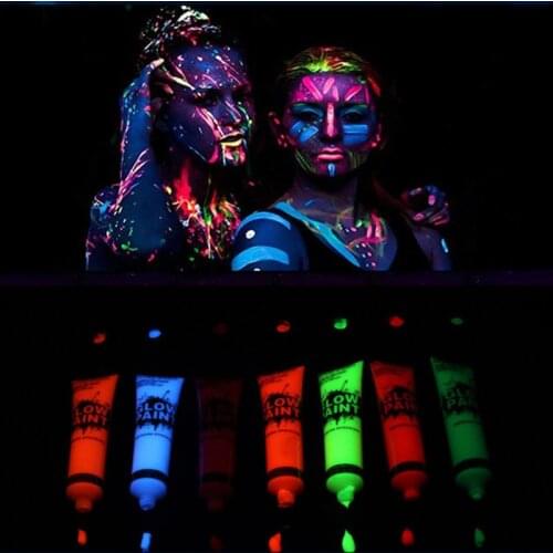 Glow Eyeshadow Stage Clubbing Neon Makeup Kit in Blacklight UV Glow in the Dark Fluorescent Eye Shadows Body Paint Makeup Face