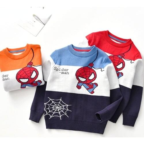 Baby Boy Sweater Spider Man Autumn and Winter Childrens Sweaters Animal Pattern Trendy Knit Long-sleeved Round Neck Sweater