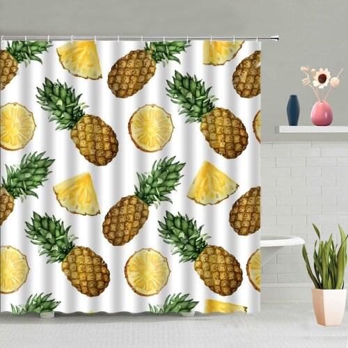 Tropical Fruit Shower Curtain Pineapple Lemon Strawberry Art Poster Background Decoration Bathroom Screen Washable With Hooks