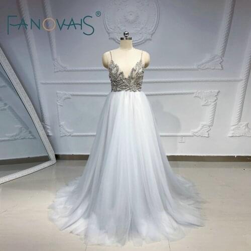 Gray Blue Evening Dresses 2019 Sexy Prom Dress Vestido De Fiesta De Noche Shinny Beads Formal Dresses Robe De Soiree Open Back