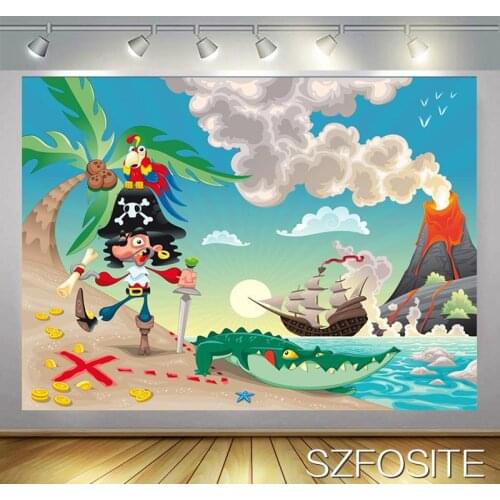 Cartoon Volcano Pirate Mermaid Backdrop Baby Birthday Party Room Table Decoration Photography Photo Kids Custom Vinyl Background