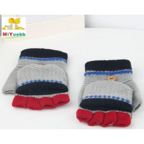 Child style Boy Girl Knit Gloves Winter Children kids 3 -11 year old Warm Mittens Cotton Wool Solid Half finger Flip cover Glove