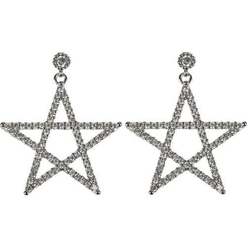 Full Bling Crystal Hollow Star Pendant Silver Plated Drop Earrings for Women Dangle Earrings
