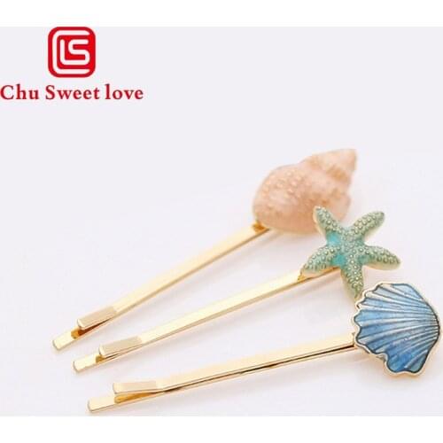 Hair Clips Women Cute Retro Shell Starfish Fashion Side Clip Conch Alloy Simple Hair Clips Headwear Accessories For Women