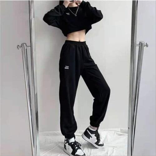 Womens Tracksuits Sport Clothes Set Letters Embroidery Long Sleeve Short Pullover + Elastic Waist Pants Fitness Casual Outfits