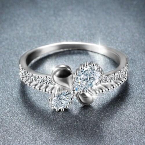 Four-leaf Clover Lady Charm Zircon Ring Clover Lucky Grass Creative Closed Metal Ring Colorful Decoration Set Party Wedding