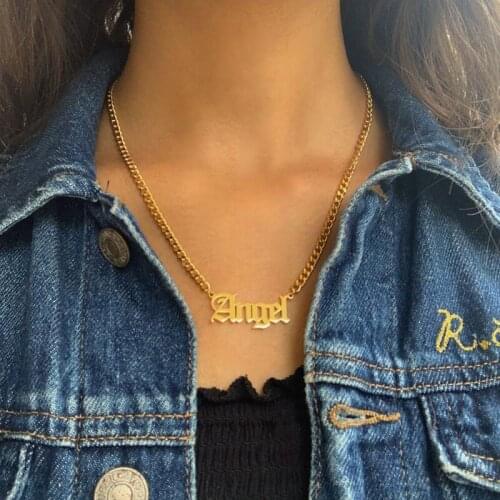 Womens Fashion Custom Name Necklace Personalized Nameplate Jewelry 4MM Cuban Chain Letter Word Number Sign Necklace Coliier BFF