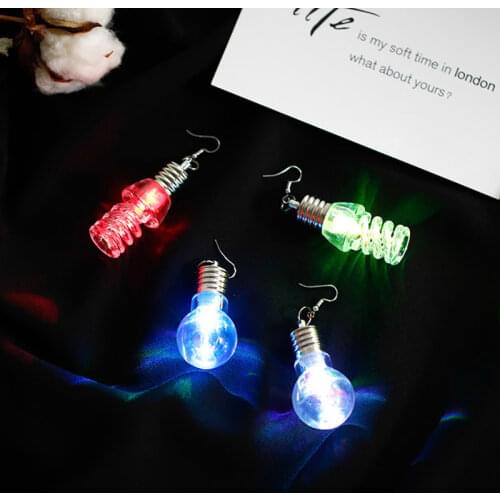 1 Pair Funny LED Light Bulb Glowing Shiny Earrings Womens Fashion Personality Ear Jewelry Birthday Gifts Party Prom Supplies