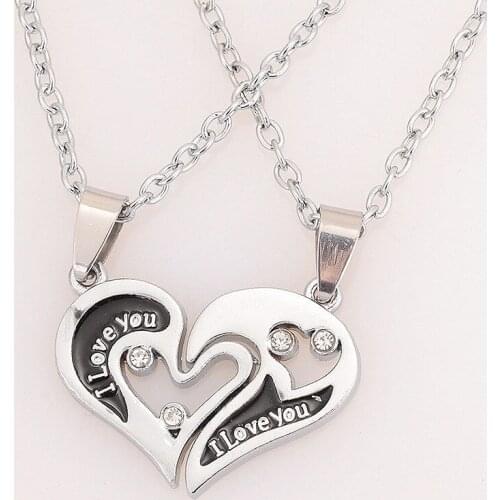 2 Pcs Partner Chains With Heart Shape Pendants, Partner Jewelry With Crystal Necklaces Gift For Valentines Day