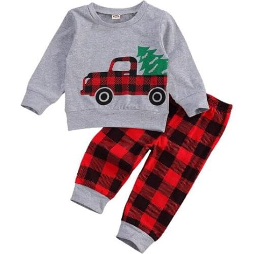 2020 Newborn Kids Baby Boys Girls Christmas Outfit Xmas Car Sweatshirt Tops Long Pants Fall Winter Pajamas Set 6M-4Y