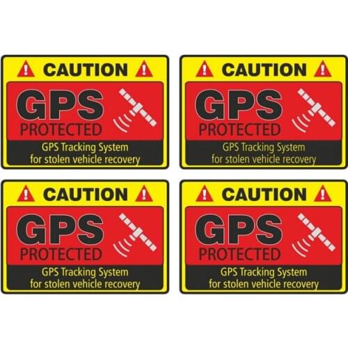 Car Sticker 4X Warning Caution GPS Tracking System Protected Automobiles Motorcycles Exterior Accessories PVC Decals,8cm*5.2cm