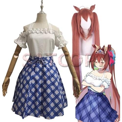 Anime Pretty Derby Cosplay Costumes Scarlet Daiwa Costume White Shirt Blue Skirt Daily clothing Women School Uniforms Halloween