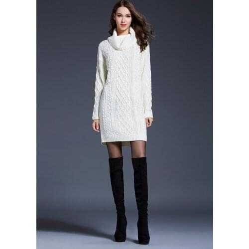 Long Knitted Thick Green Sweater Womens White Turtleneck Pullover Sweater Oversize 4XL Ladies Jumper Plus Size Winter Top