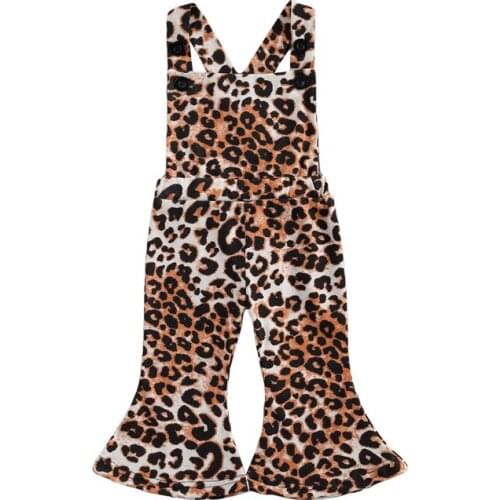 0-3Y Kid Girl Suspender Pants Summer Romper Leopard Printed Sleeveless Backless Ruffle Loose Bell Bottoms Jumpsuit Overalls